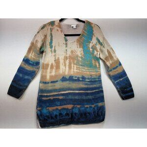Pure Jill Womens Missy Tunic Knitted Sweater Multicolor Size XS Tie Dye V Neck